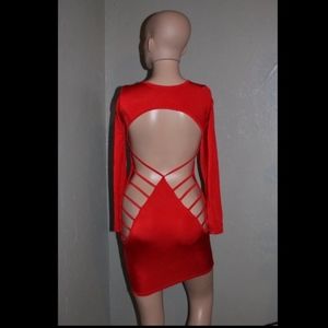 Red Long Sleeve Cut-Out Dress